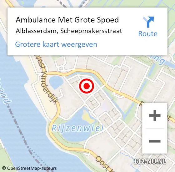 Locatie op kaart van de 112 melding: Ambulance Met Grote Spoed Naar Alblasserdam, Scheepmakersstraat op 29 april 2023 01:25