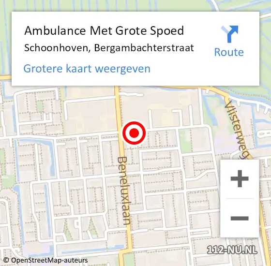 Locatie op kaart van de 112 melding: Ambulance Met Grote Spoed Naar Schoonhoven, Bergambachterstraat op 29 april 2023 02:40