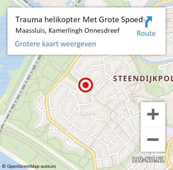 Locatie op kaart van de 112 melding: Trauma helikopter Met Grote Spoed Naar Maassluis, Kamerlingh Onnesdreef op 29 april 2023 03:21