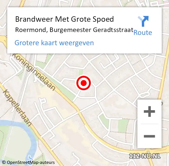 Locatie op kaart van de 112 melding: Brandweer Met Grote Spoed Naar Roermond, Burgemeester Geradtsstraat op 29 april 2023 05:40