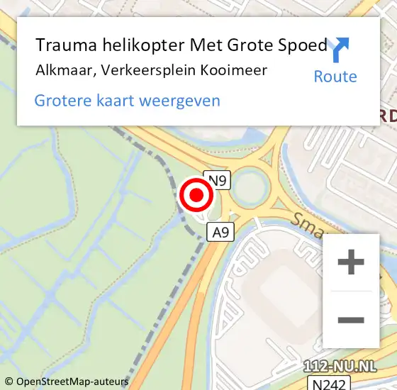 Locatie op kaart van de 112 melding: Trauma helikopter Met Grote Spoed Naar Alkmaar, Verkeersplein Kooimeer op 29 april 2023 05:54