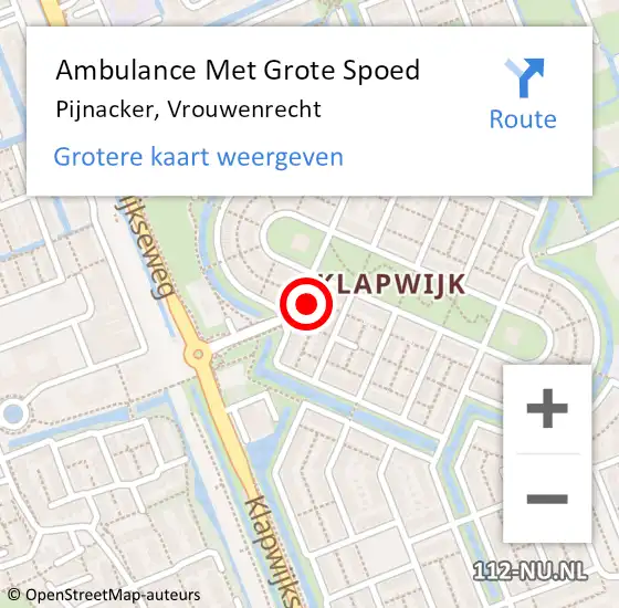 Locatie op kaart van de 112 melding: Ambulance Met Grote Spoed Naar Pijnacker, Vrouwenrecht op 29 april 2023 06:23