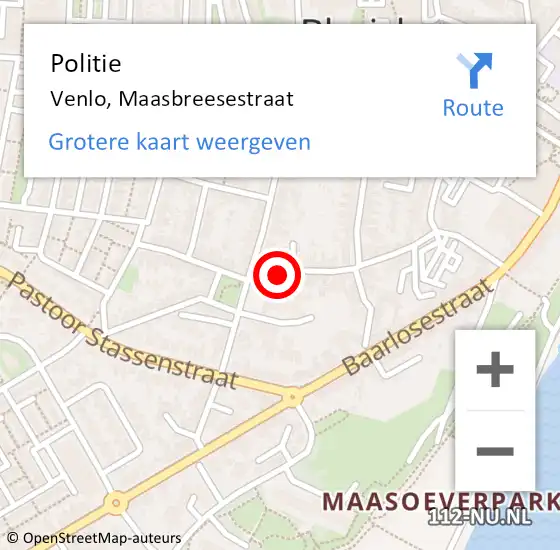 Locatie op kaart van de 112 melding: Politie Venlo, Maasbreesestraat op 29 april 2023 08:20