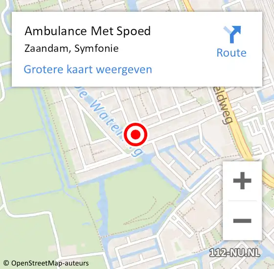 Locatie op kaart van de 112 melding: Ambulance Met Spoed Naar Zaandam, Symfonie op 29 april 2023 08:21