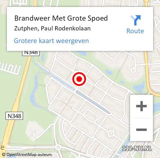 Locatie op kaart van de 112 melding: Brandweer Met Grote Spoed Naar Zutphen, Paul Rodenkolaan op 23 augustus 2014 19:13