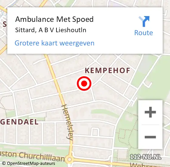 Locatie op kaart van de 112 melding: Ambulance Met Spoed Naar Sittard, A B V Lieshoutln op 23 augustus 2014 19:13