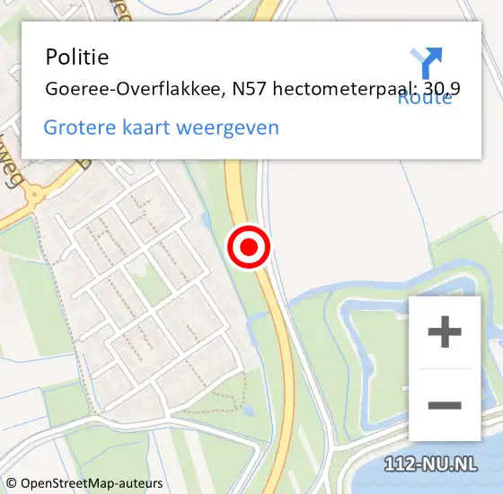 Locatie op kaart van de 112 melding: Politie Goeree-Overflakkee, N57 hectometerpaal: 30,9 op 29 april 2023 09:43