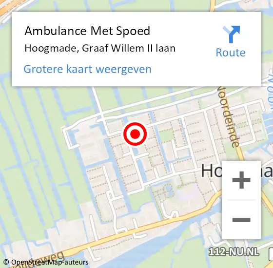 Locatie op kaart van de 112 melding: Ambulance Met Spoed Naar Hoogmade, Graaf Willem II laan op 29 april 2023 10:22