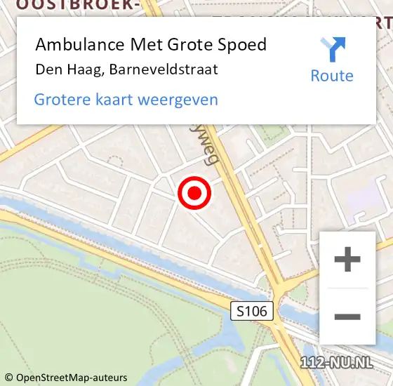 Locatie op kaart van de 112 melding: Ambulance Met Grote Spoed Naar Den Haag, Barneveldstraat op 29 april 2023 10:40