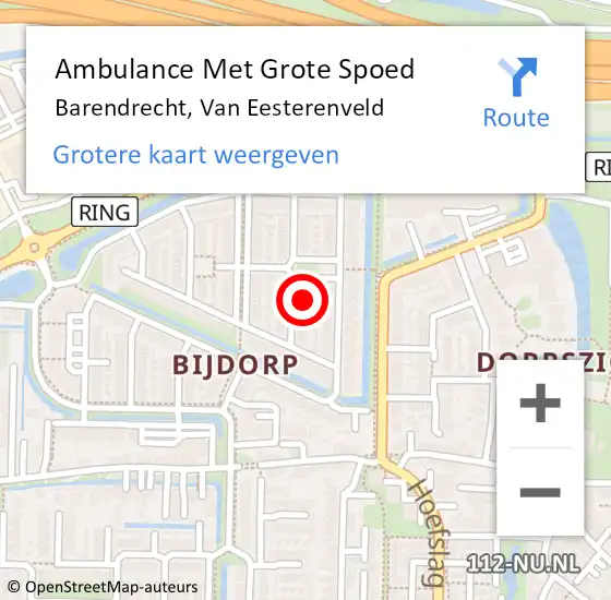 Locatie op kaart van de 112 melding: Ambulance Met Grote Spoed Naar Barendrecht, Van Eesterenveld op 29 april 2023 10:48