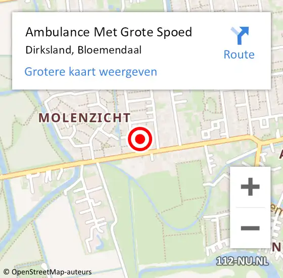 Locatie op kaart van de 112 melding: Ambulance Met Grote Spoed Naar Dirksland, Bloemendaal op 29 april 2023 11:06