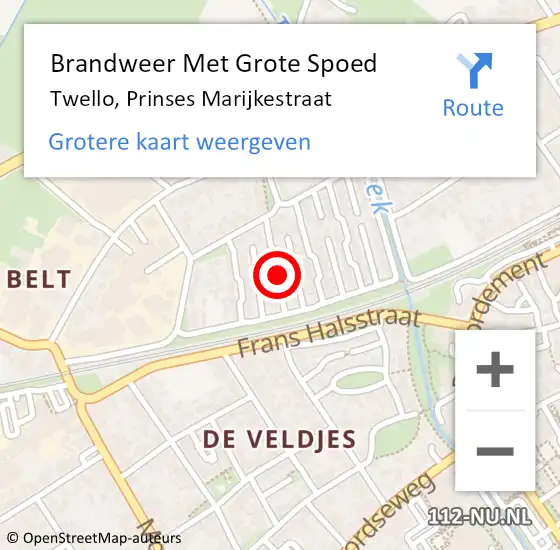 Locatie op kaart van de 112 melding: Brandweer Met Grote Spoed Naar Twello, Prinses Marijkestraat op 29 april 2023 11:42