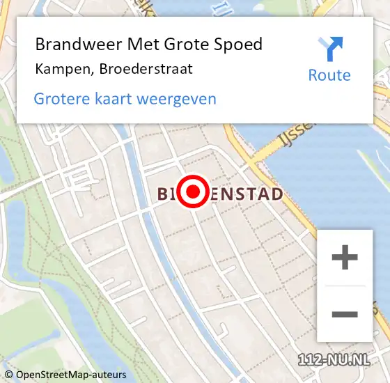 Locatie op kaart van de 112 melding: Brandweer Met Grote Spoed Naar Kampen, Broederstraat op 29 april 2023 11:51