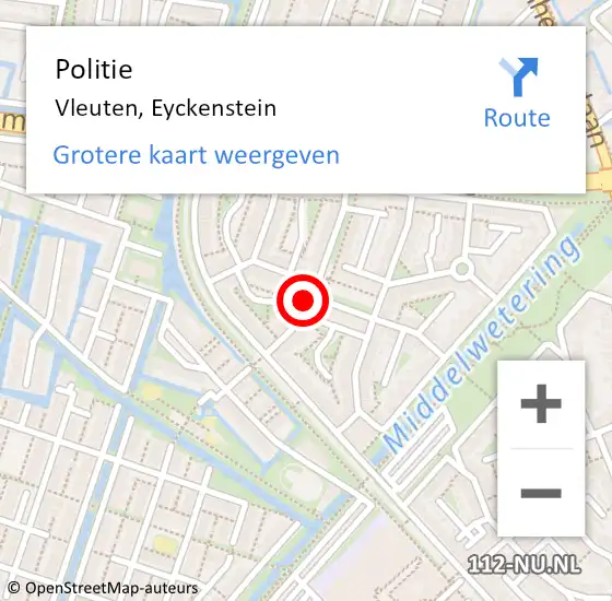 Locatie op kaart van de 112 melding: Politie Vleuten, Eyckenstein op 29 april 2023 12:27