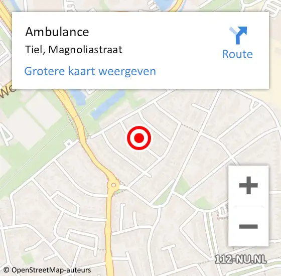 Locatie op kaart van de 112 melding: Ambulance Tiel, Magnoliastraat op 29 april 2023 12:42