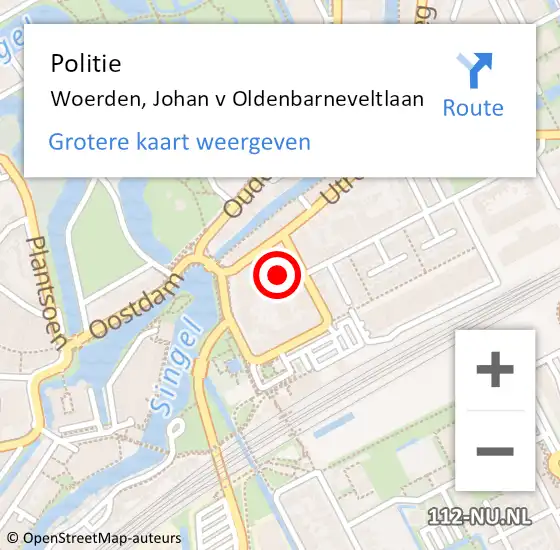 Locatie op kaart van de 112 melding: Politie Woerden, Johan v Oldenbarneveltlaan op 29 april 2023 12:54