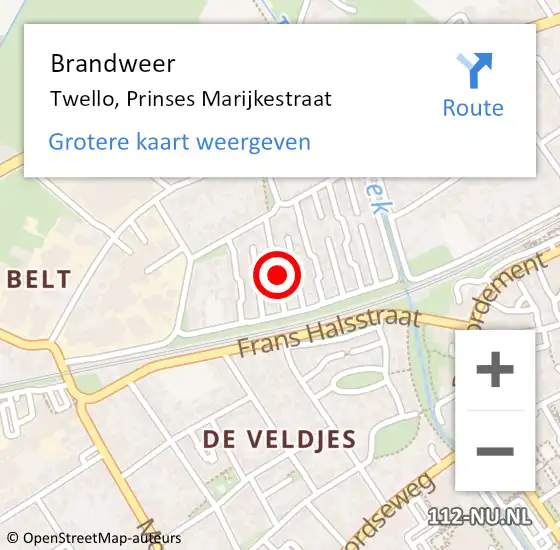 Locatie op kaart van de 112 melding: Brandweer Twello, Prinses Marijkestraat op 29 april 2023 13:15