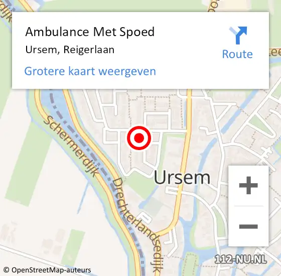 Locatie op kaart van de 112 melding: Ambulance Met Spoed Naar Ursem, Reigerlaan op 29 april 2023 13:23