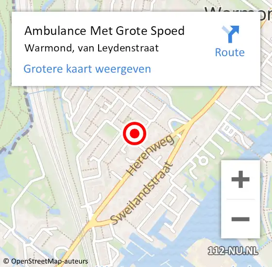 Locatie op kaart van de 112 melding: Ambulance Met Grote Spoed Naar Warmond, van Leydenstraat op 29 april 2023 13:44