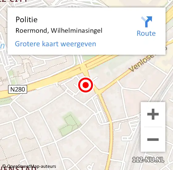 Locatie op kaart van de 112 melding: Politie Roermond, Wilhelminasingel op 29 april 2023 13:54