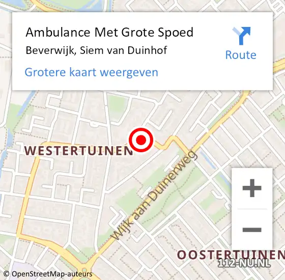 Locatie op kaart van de 112 melding: Ambulance Met Grote Spoed Naar Beverwijk, Siem van Duinhof op 29 april 2023 13:55