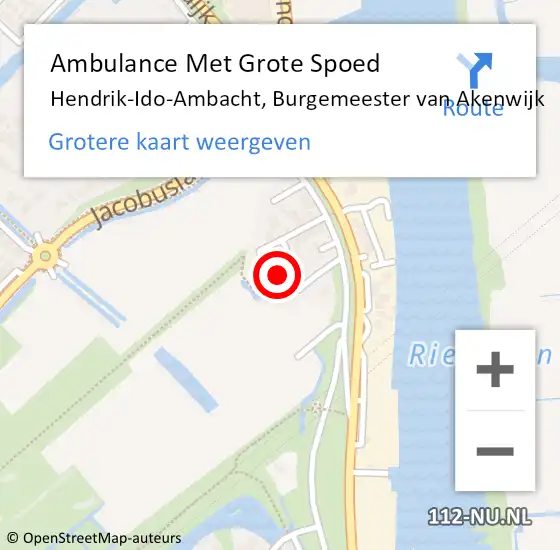 Locatie op kaart van de 112 melding: Ambulance Met Grote Spoed Naar Hendrik-Ido-Ambacht, Burgemeester van Akenwijk op 29 april 2023 13:57