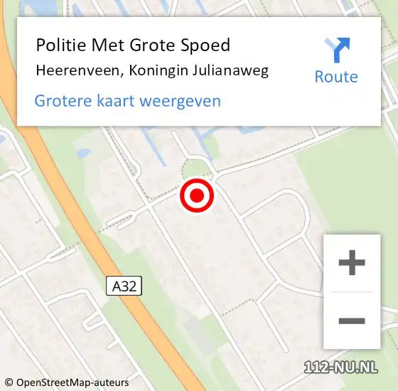 Locatie op kaart van de 112 melding: Politie Met Grote Spoed Naar Heerenveen, Koningin Julianaweg op 29 april 2023 14:10