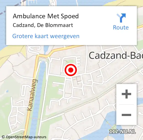 Locatie op kaart van de 112 melding: Ambulance Met Spoed Naar Cadzand, De Blommaart op 23 augustus 2014 19:49