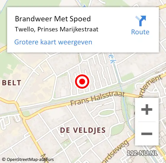 Locatie op kaart van de 112 melding: Brandweer Met Spoed Naar Twello, Prinses Marijkestraat op 29 april 2023 14:17