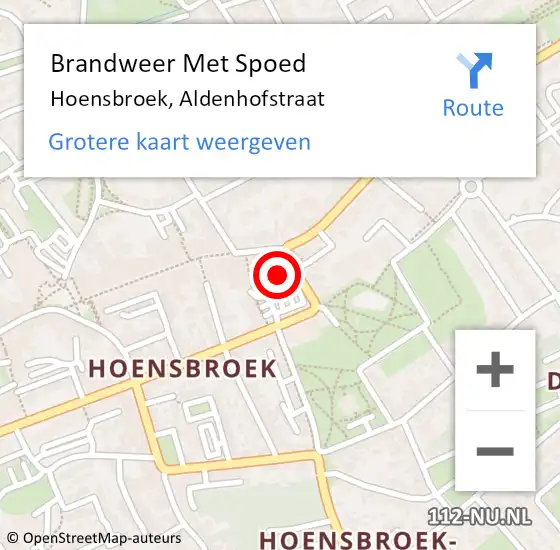 Locatie op kaart van de 112 melding: Brandweer Met Spoed Naar Hoensbroek, Aldenhofstraat op 29 april 2023 14:54