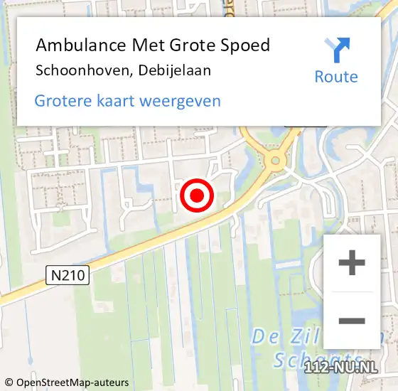 Locatie op kaart van de 112 melding: Ambulance Met Grote Spoed Naar Schoonhoven, Debijelaan op 29 april 2023 14:57