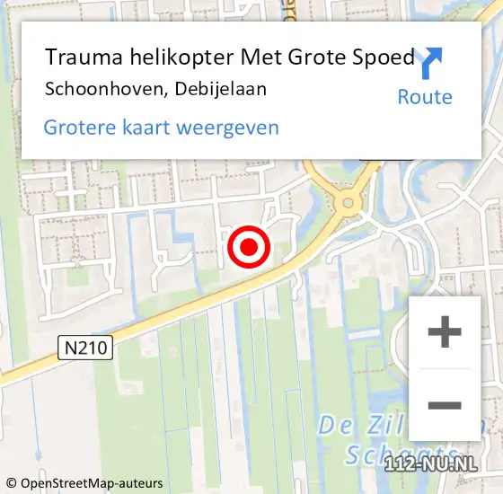 Locatie op kaart van de 112 melding: Trauma helikopter Met Grote Spoed Naar Schoonhoven, Debijelaan op 29 april 2023 14:58