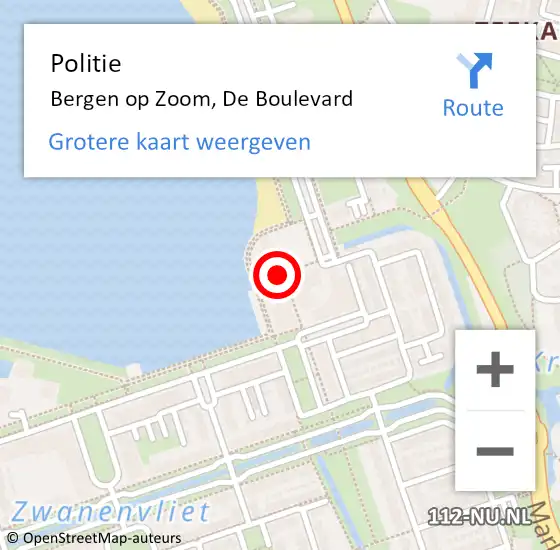 Locatie op kaart van de 112 melding: Politie Bergen op Zoom, De Boulevard op 29 april 2023 15:23