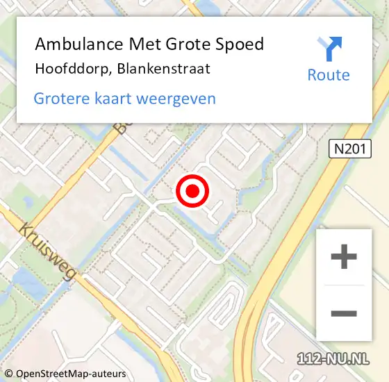 Locatie op kaart van de 112 melding: Ambulance Met Grote Spoed Naar Hoofddorp, Blankenstraat op 29 april 2023 15:24