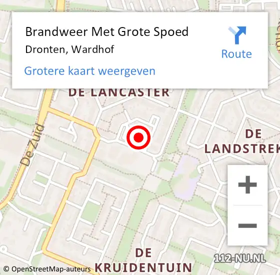 Locatie op kaart van de 112 melding: Brandweer Met Grote Spoed Naar Dronten, Wardhof op 29 april 2023 15:39