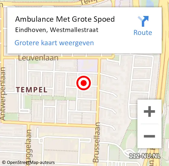 Locatie op kaart van de 112 melding: Ambulance Met Grote Spoed Naar Eindhoven, Westmallestraat op 23 augustus 2014 20:01