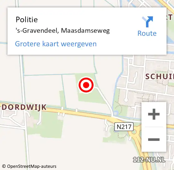 Locatie op kaart van de 112 melding: Politie 's-Gravendeel, Maasdamseweg op 29 april 2023 15:47