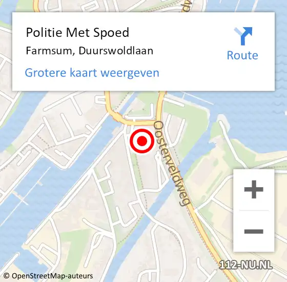 Locatie op kaart van de 112 melding: Politie Met Spoed Naar Farmsum, Duurswoldlaan op 29 april 2023 15:58