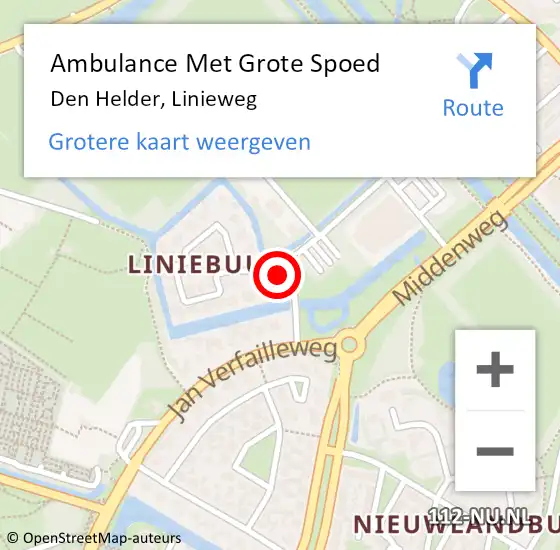 Locatie op kaart van de 112 melding: Ambulance Met Grote Spoed Naar Den Helder, Linieweg op 29 april 2023 16:12