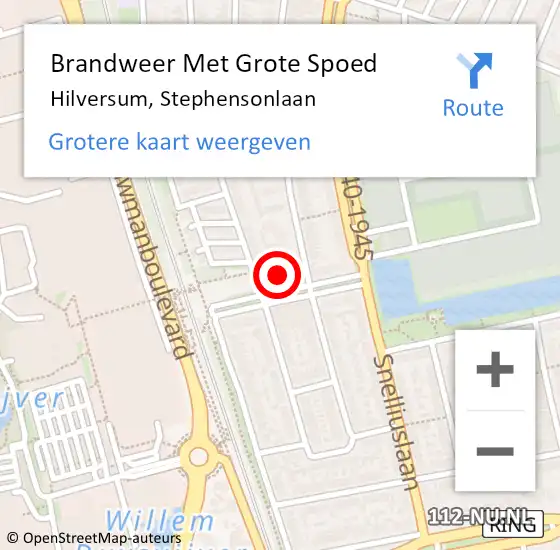 Locatie op kaart van de 112 melding: Brandweer Met Grote Spoed Naar Hilversum, Stephensonlaan op 29 april 2023 16:16