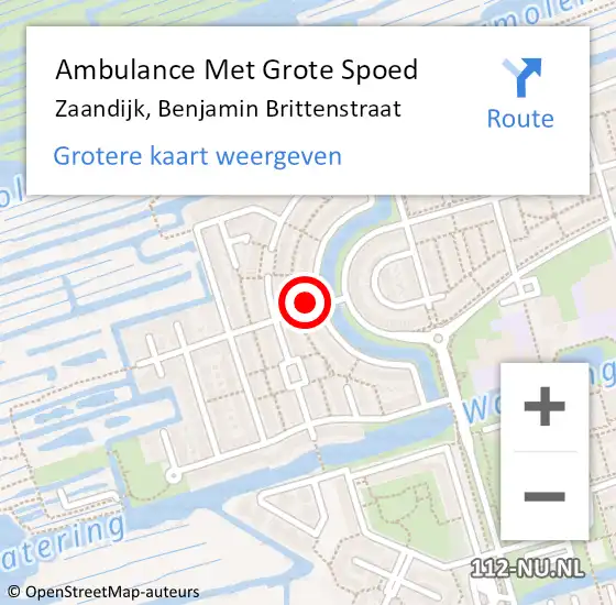Locatie op kaart van de 112 melding: Ambulance Met Grote Spoed Naar Zaandijk, Benjamin Brittenstraat op 29 april 2023 16:18