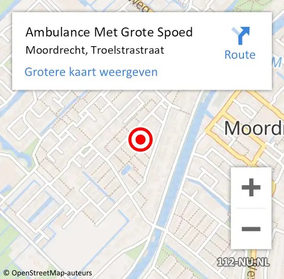 Locatie op kaart van de 112 melding: Ambulance Met Grote Spoed Naar Moordrecht, Troelstrastraat op 29 april 2023 16:24