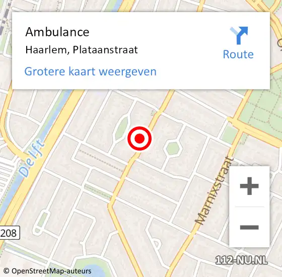 Locatie op kaart van de 112 melding: Ambulance Haarlem, Plataanstraat op 29 april 2023 16:32