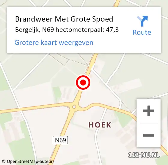 Locatie op kaart van de 112 melding: Brandweer Met Grote Spoed Naar Bergeijk, N69 hectometerpaal: 47,3 op 29 april 2023 16:48