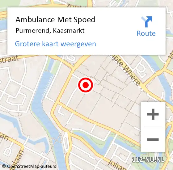 Locatie op kaart van de 112 melding: Ambulance Met Spoed Naar Purmerend, Kaasmarkt op 29 april 2023 16:56