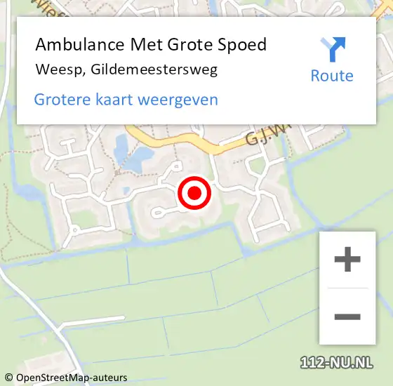 Locatie op kaart van de 112 melding: Ambulance Met Grote Spoed Naar Weesp, Gildemeestersweg op 23 augustus 2014 20:11