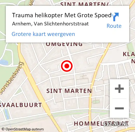 Locatie op kaart van de 112 melding: Trauma helikopter Met Grote Spoed Naar Arnhem, Van Slichtenhorststraat op 29 april 2023 17:07