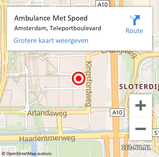 Locatie op kaart van de 112 melding: Ambulance Met Spoed Naar Amsterdam, Teleportboulevard op 29 april 2023 18:26