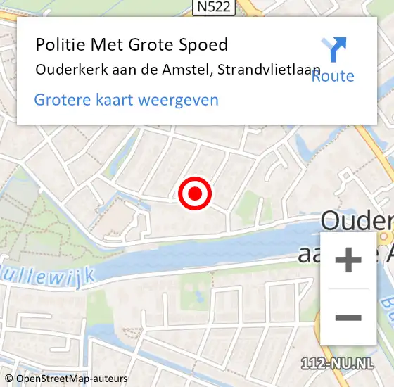 Locatie op kaart van de 112 melding: Politie Met Grote Spoed Naar Ouderkerk aan de Amstel, Strandvlietlaan op 29 april 2023 18:39