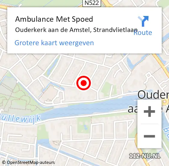 Locatie op kaart van de 112 melding: Ambulance Met Spoed Naar Ouderkerk aan de Amstel, Strandvlietlaan op 29 april 2023 18:40